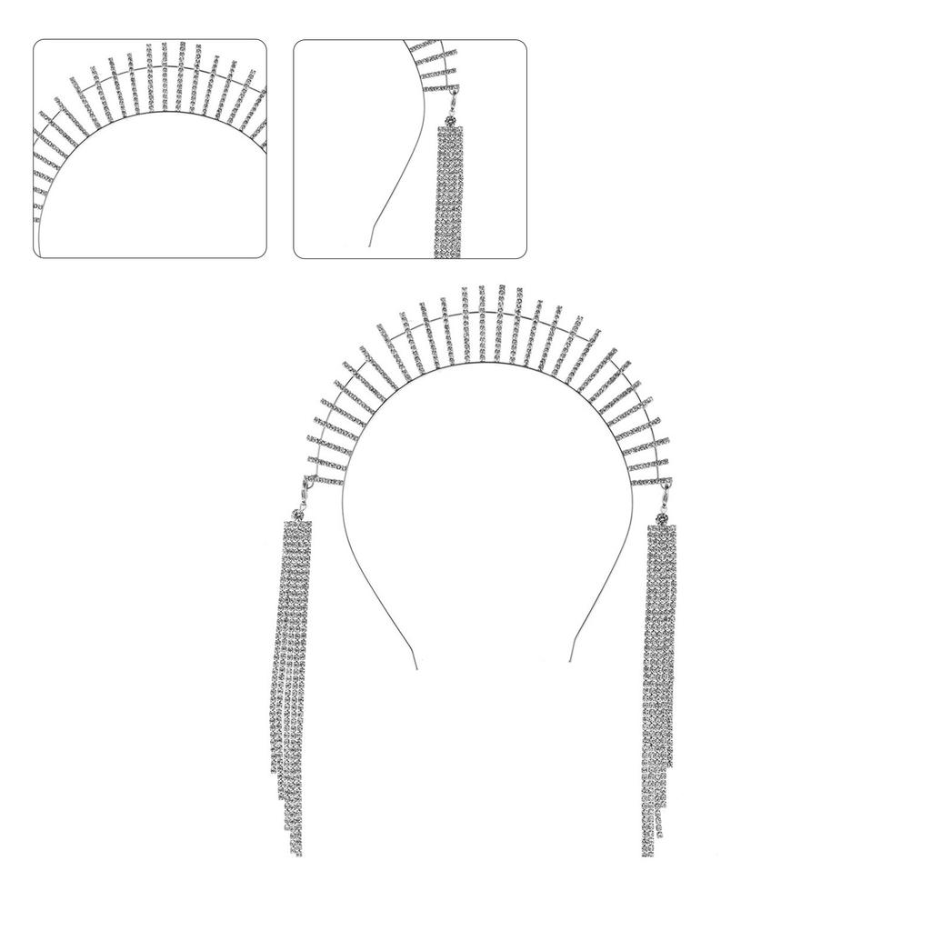 Elegant Long Fringe Hairband Baroque Style Rhinestone Headband for Girls Model Show Performance Wedding Party Jewelry