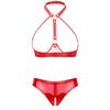Womens Patent Leather Lingerie Set Halter Neck Open Cup Bra Crotchless Briefs Wet Look Clubwear Night Outfit