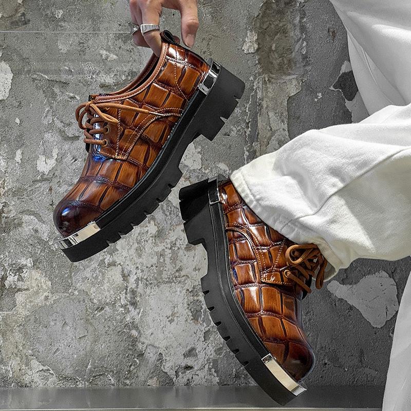 Fashion Casual Lace Up Men's Leather Shoes Retro Designer Style Leisure Party Business Office High Quality Thick Soled Hot Selling Shoes