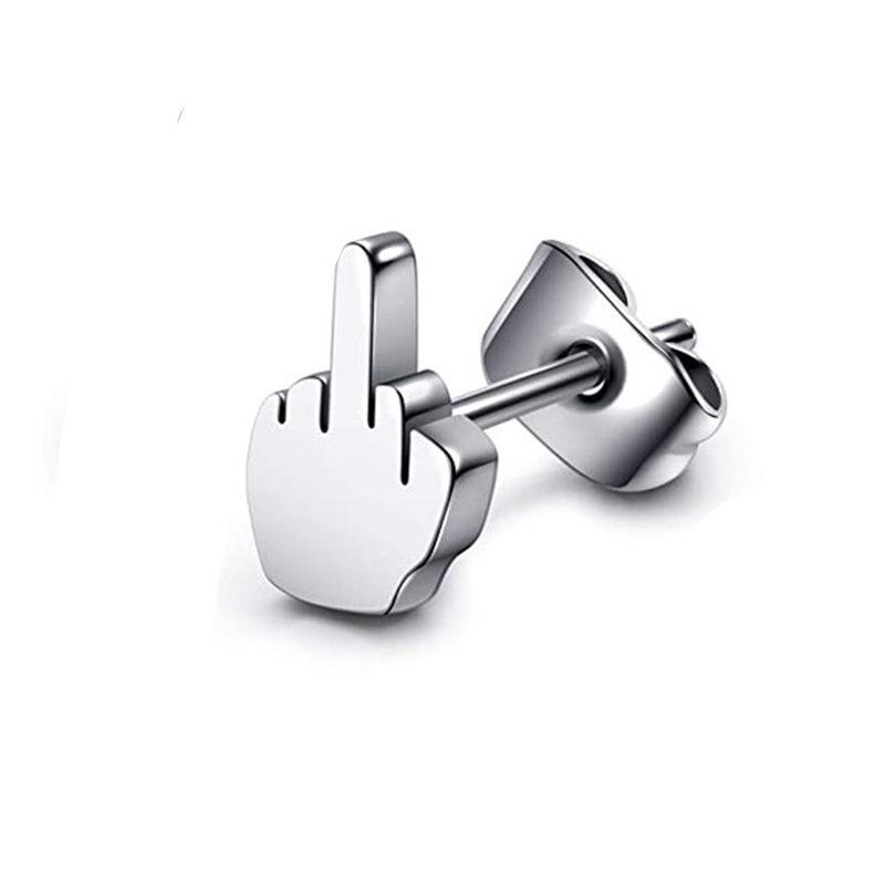 

Hoshiai Серьги-пусеты в стиле панк с титановым покрытием из нержавеющей стали в виде бантика и среднего пальца для мужчин и женщин