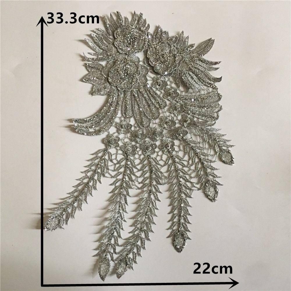 Grau I Polyester Stickerei Dreidimensional Einzelne Blume Perlen Nähen Spitze DIY Dekoration Mit Kragen Bekleidungszubehör Zubehör