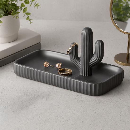 Artistic Jewelry Display 3D Printed Cactus Tray, Ring Dish, Entryway Table Trays, Decorative Trinket Holder Organizer Tray for Rings Necklaces
