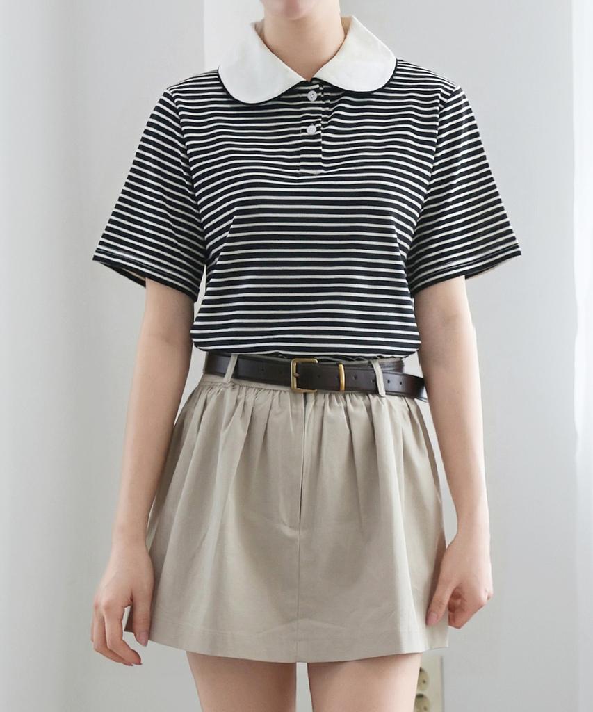 Keulleiseu Pretty Line Collar T-Shirt_Pink