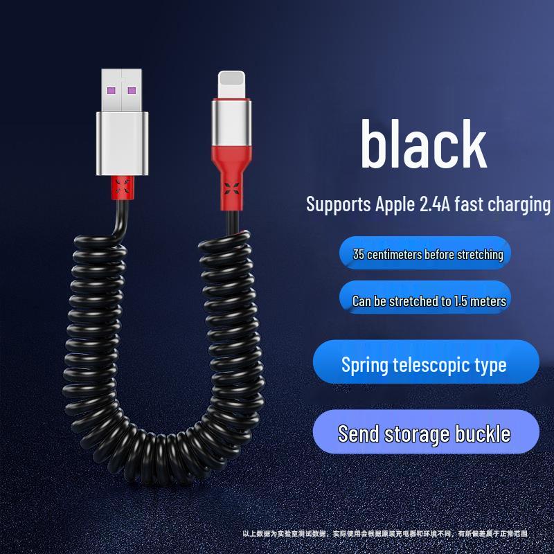 Câble USB Rétractable à Ressort Double Coude 6A Charge Rapide pour Téléphones & Voitures