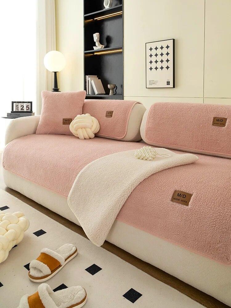 Lambswool Plush Soft Velvet Sofa Cushion Thickened Warm Cushion Non-Slip Universal Living Room Sofa Cover Armrest Backrest Towel