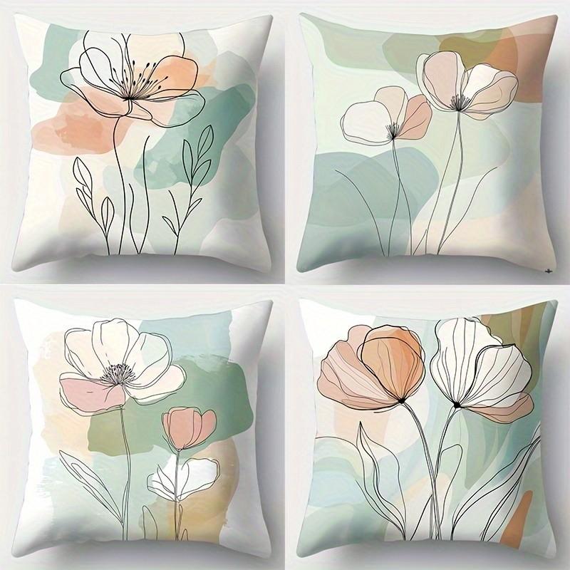 Floral Line Art Pattern Pillow Covers For Decor Pattern Cushion Cover Suitable For Sofa Bedroom Car Pillow Cover