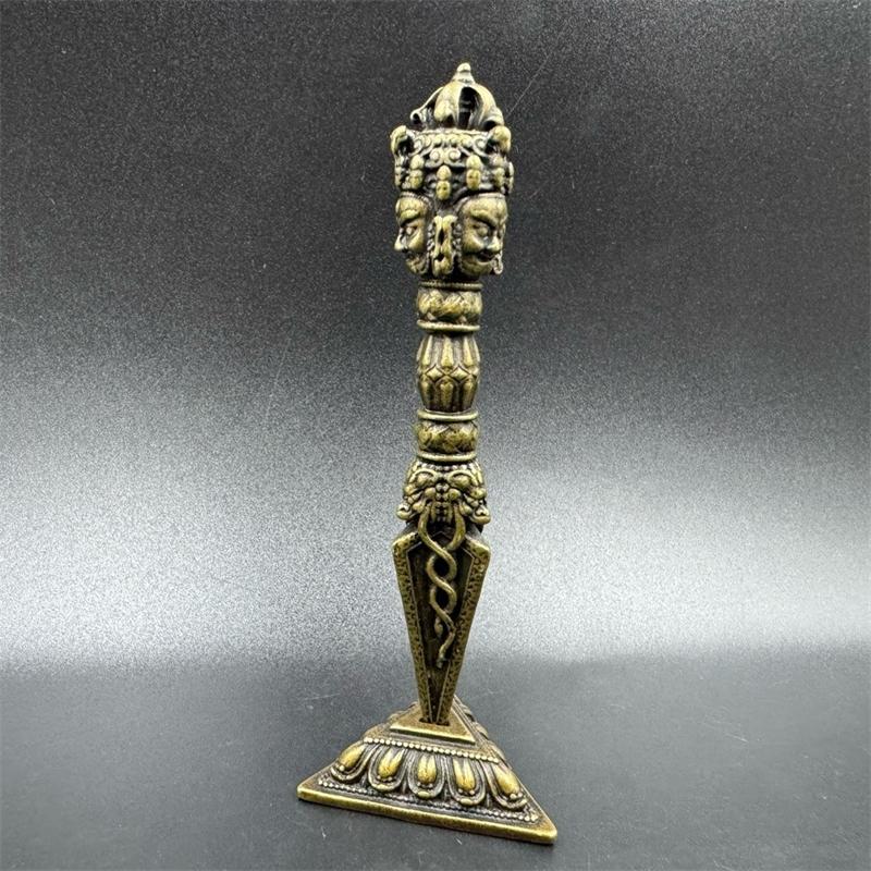 Tibetan Nepalese Brass Three Sided Phurba Ritual Vajra Sacred Home Altar Ornament Table Decor For Spiritual Seekers