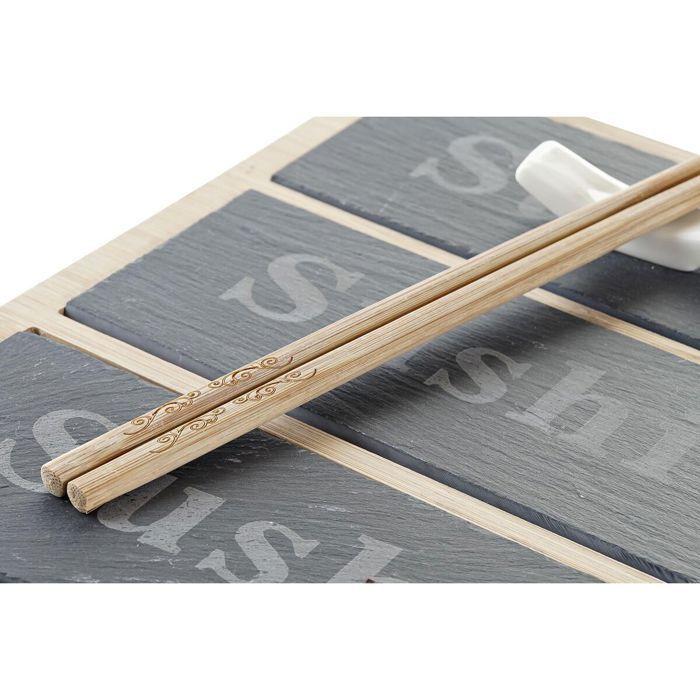 Soucoupes de sushi - DKD HOME DECOR - Ensemble en bambou - Noir/Naturel - Rond - En pack