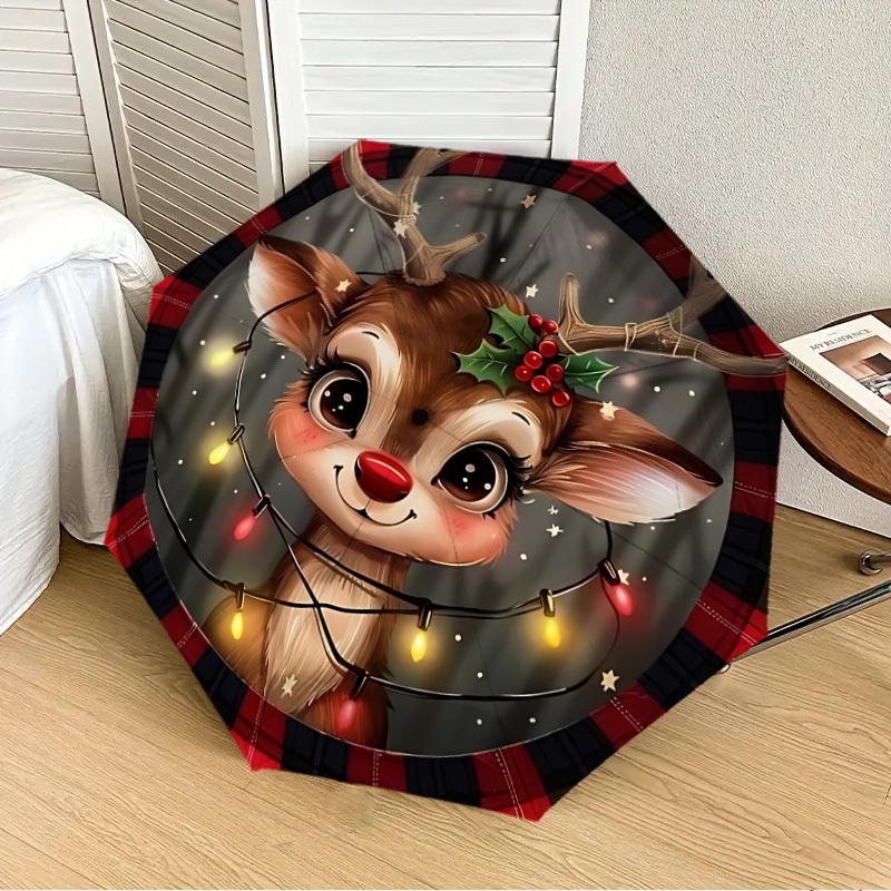 

1PC Deer Automatic 8-Bone Folding Umbrella - Durable Polyester & Iron Frame,Userfriendly Operation yy250929187