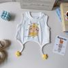 Summer Girls 2 Piece Set Cartoon Print Vest With Lace Trim And Plaid Mosquito Proof Pants Cute Outfit For Kids