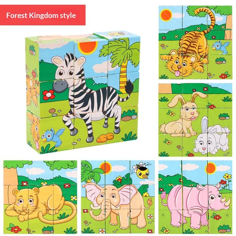 

9 шт./комплект Детские игрушки Деревянные кубики Шестигранный куб Пазлы-головоломки Игра Животное Фрукт Транспорт Познавательная головоломка Забавные развивающие игрушки