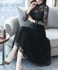 Sueeya Lace Long Ruffle Long Perfect for and Size M Women's Dress, Sleeves, Flared, All-Over Print, Cute, High-Waisted, Slimming, Stylish, Sheer,