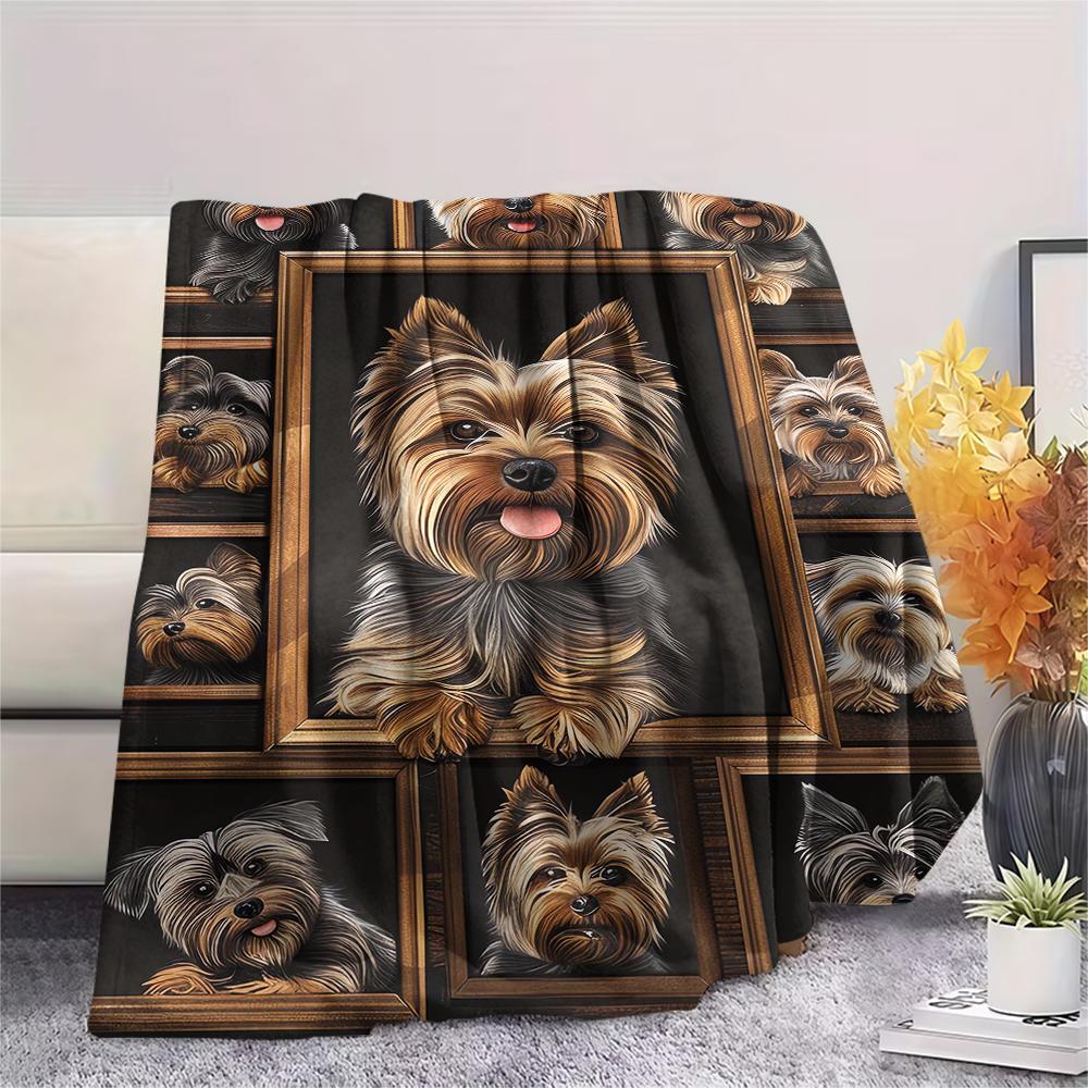 1 Stück Yorkshire-Hunde-Print Flanelldecke, Hohe Qualität, Bequem für alle Jahreszeiten, Heimdekoration, Wärme und Komfort, Perfekt für Weihnachtsgeschenke
