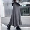 Pleated Skirt Women High Waist Slim Vintage A-Line Skirt New Autumn Winter Simple Classic Warm Female Knit Long Skirt