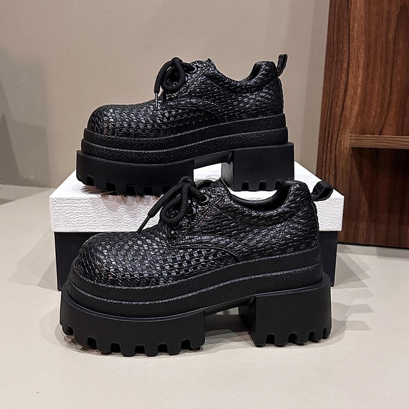 Fashion Designer New Autumn Women Weave Leather Sneakers Pumps 9CM High Platform Casual Shoes Thick Sole Walking Shoes Zapatos Mujer