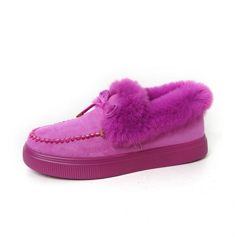 New Women's Shoes Women's Cotton Shoes Winter Bow Warm Shoes Flat-soled Fluffy Shoes