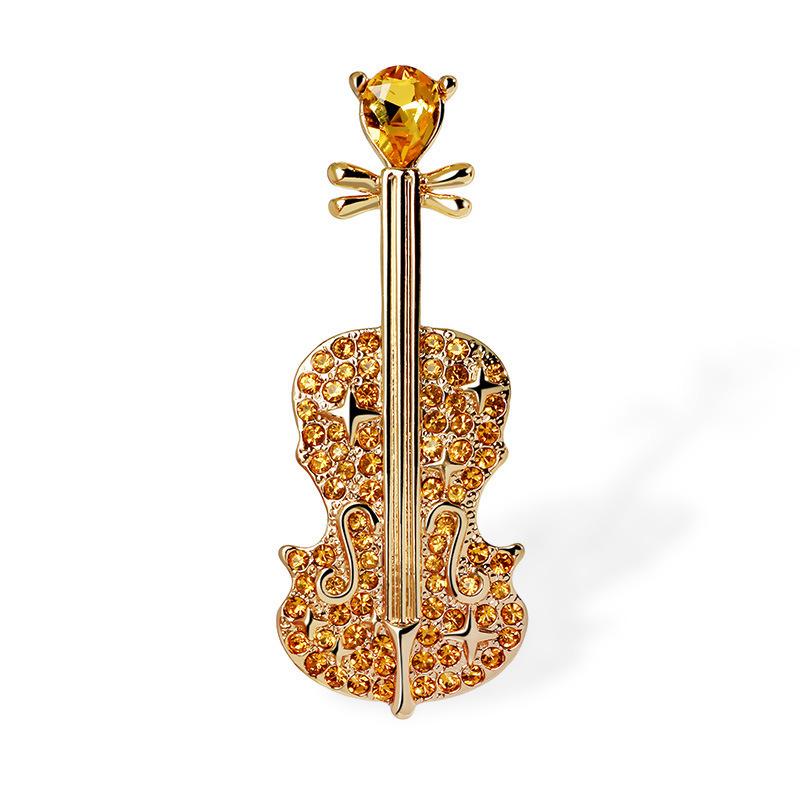 Fashion Crystal Violin Brooch Diamond-Studded Elegant Coat and Shirt Accessory Pin Gift Corsage