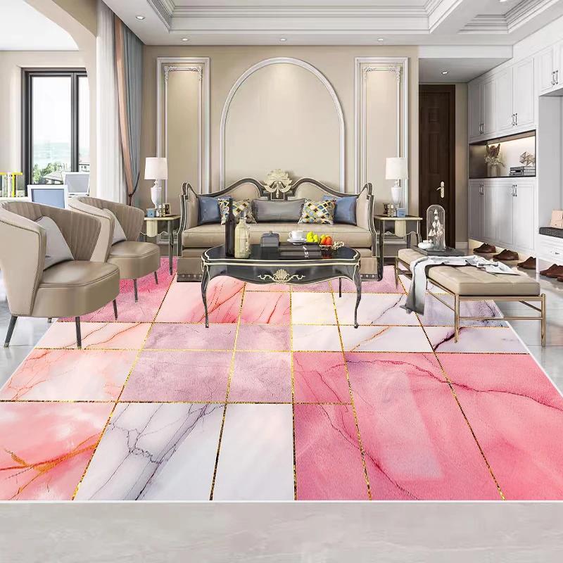 Moderne Zuhause Rosa Teppiche Wohnzimmer Dekoration Marmorteppich Leichter Luxus Sofabereich Fußmatte Schlafzimmer Bettseite Ankleidezimmer Weicher Teppich