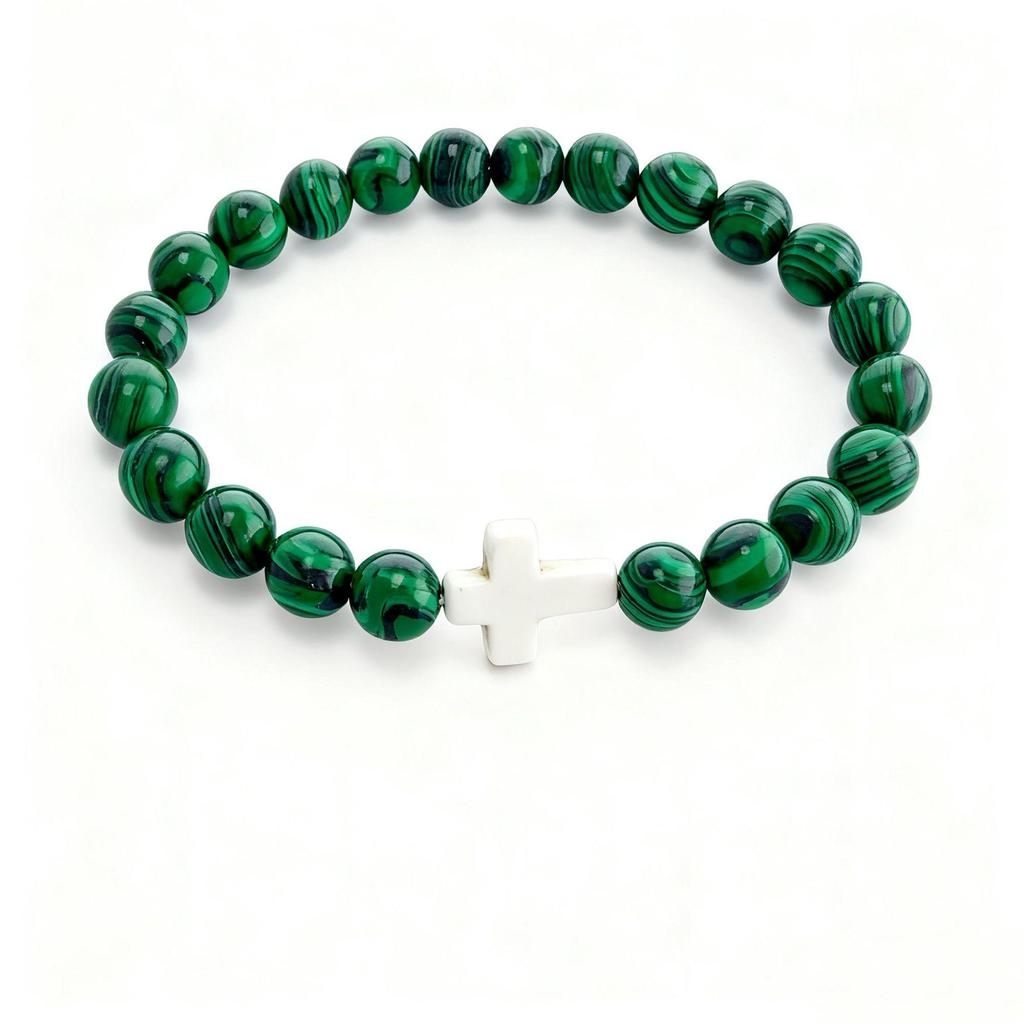 Unisex Cross Hand-Beaded Natural Stone Bracelet with Elastic Cord - High-End Gift