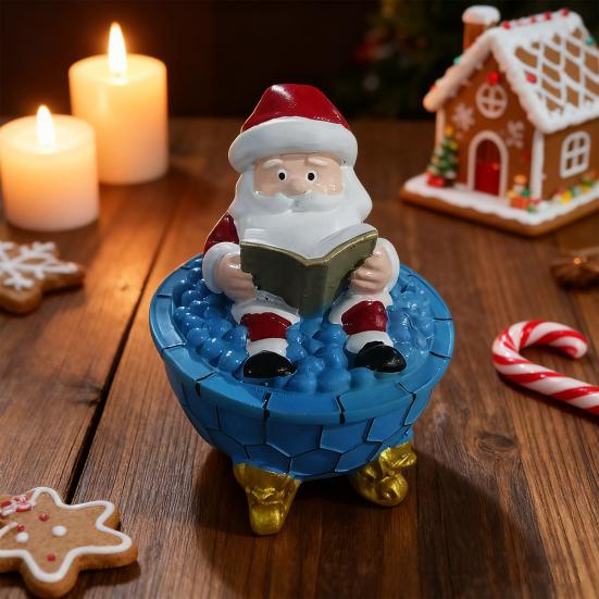 Christmas Santa Claus Bubble Bath Lamp 3D Santa Reading A Book In Bathtub Sculpture Cute Resin Night Light for Desktop Decor