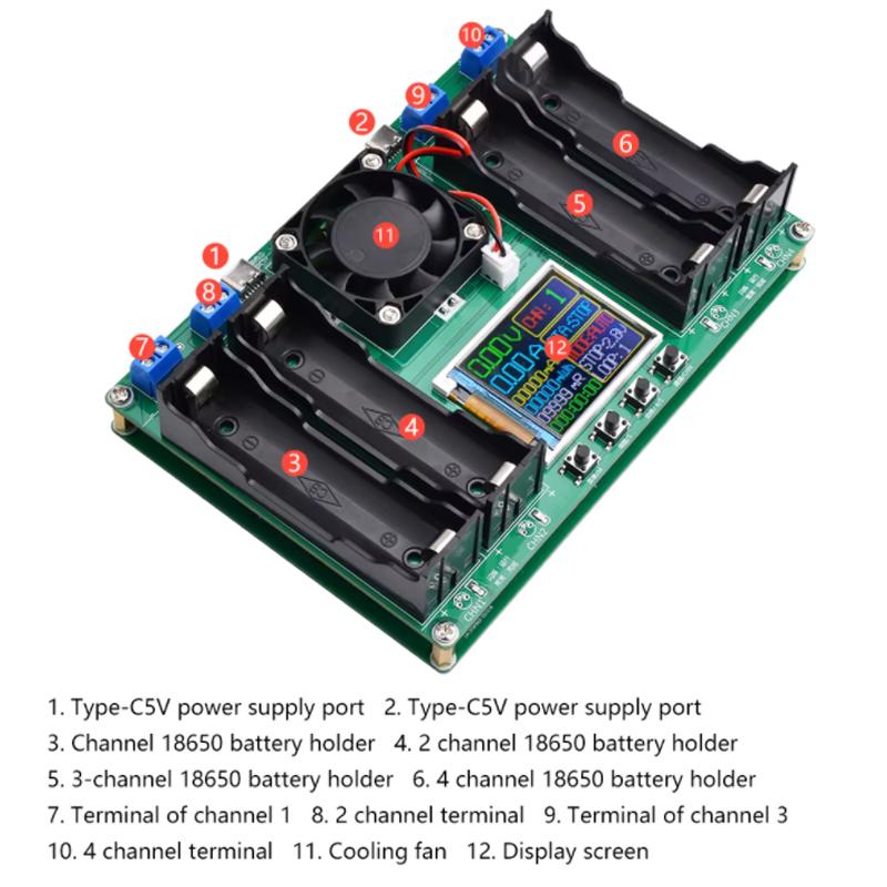 Lithium Battery Capacity Tester Module, MMWh Digital Battery Power Detector, Type-C, 18650
