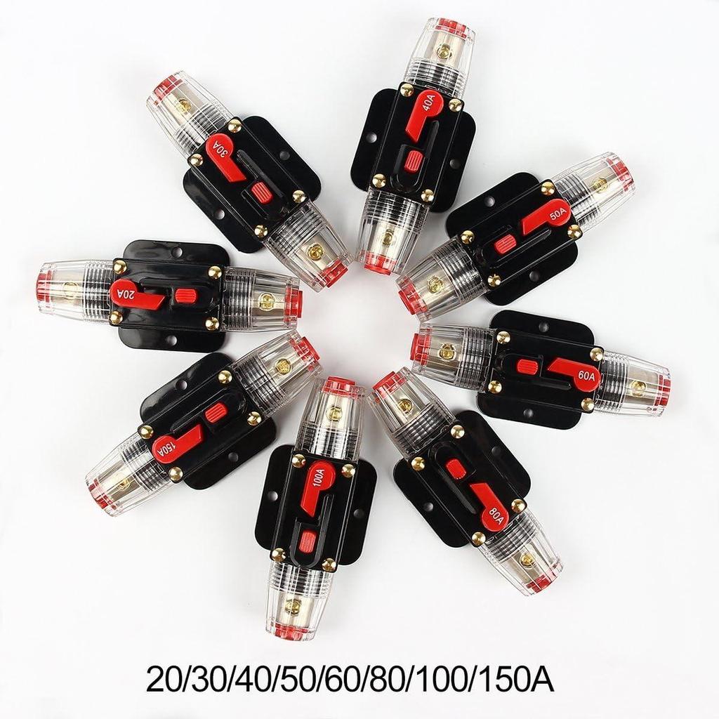 Interruttore automatico per auto in linea da 12 V-24 V CC Interruttore di ripristino manuale Fusibile audio 20 A/30 A/40 A/50 A/60 A/80 A/100 A