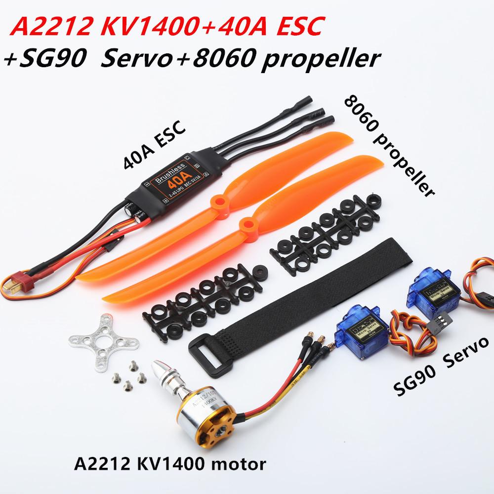 Ensemble de moteurs d'avion, 40 A XT60T ESC 2212 KV1400 Servos d'hélice d' avion et pièces pour drone télécommandé, véhicules contrôlés par application et modèles d'aviation, accessoires d'aviation