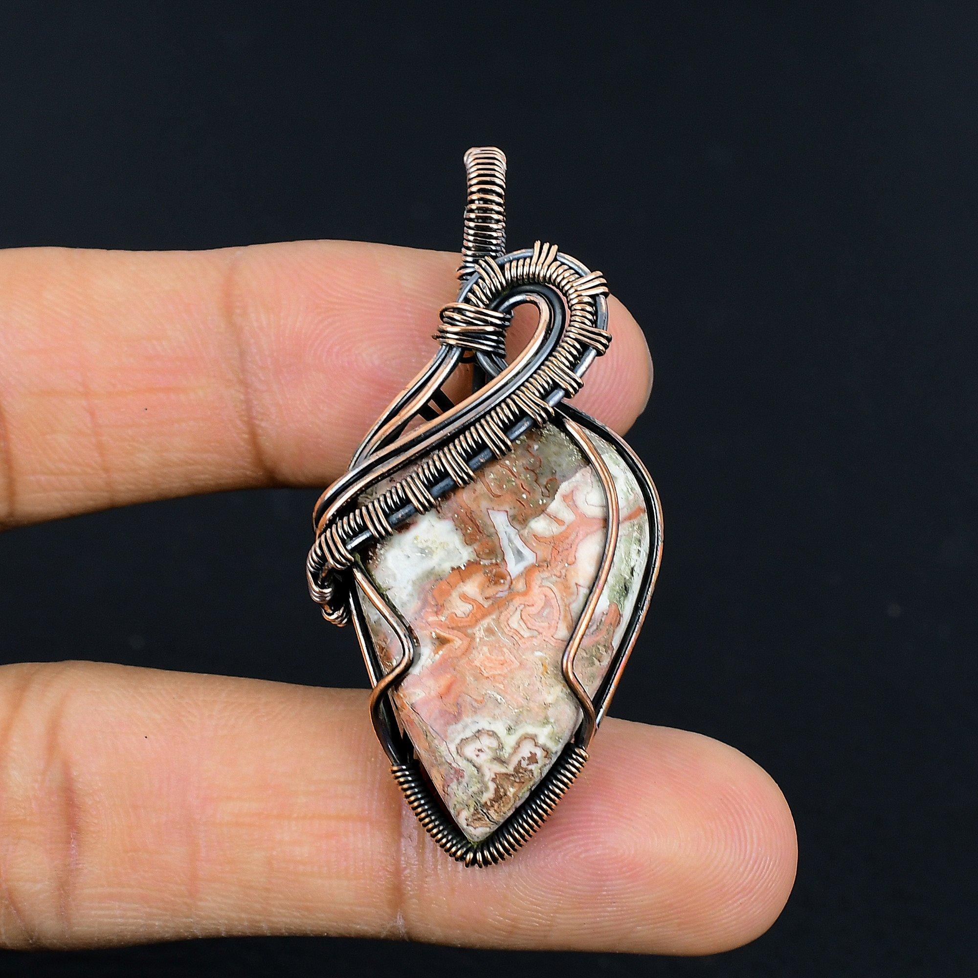 

Кулон из агата «Сумасшедший кружевной», ювелирное изделие ручной работы, кулон, обернутый медной проволокой 999 пробы, ювелирное изделие из содалита, подарок для нее, женский кулон, совершенно новый кулон 2.55 Inches