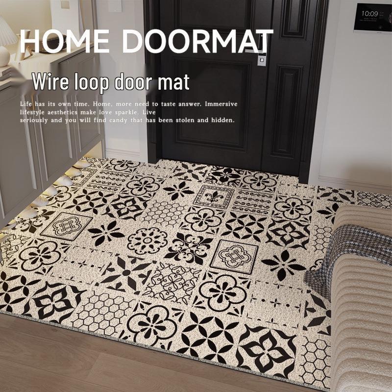Geometric Entry Door Mat Silk Coil, Non-Slip, Wear-Resistant, Easy To Clean & Cut To Size
