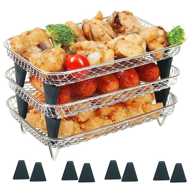 

AEE2-Air Fryer Rack For Ninja Dual Basket, 3 Layers, Stacking Bacon Racks For Ninja DZ201, DZ401 Air Fryer Accessories Foot Pads серебряный