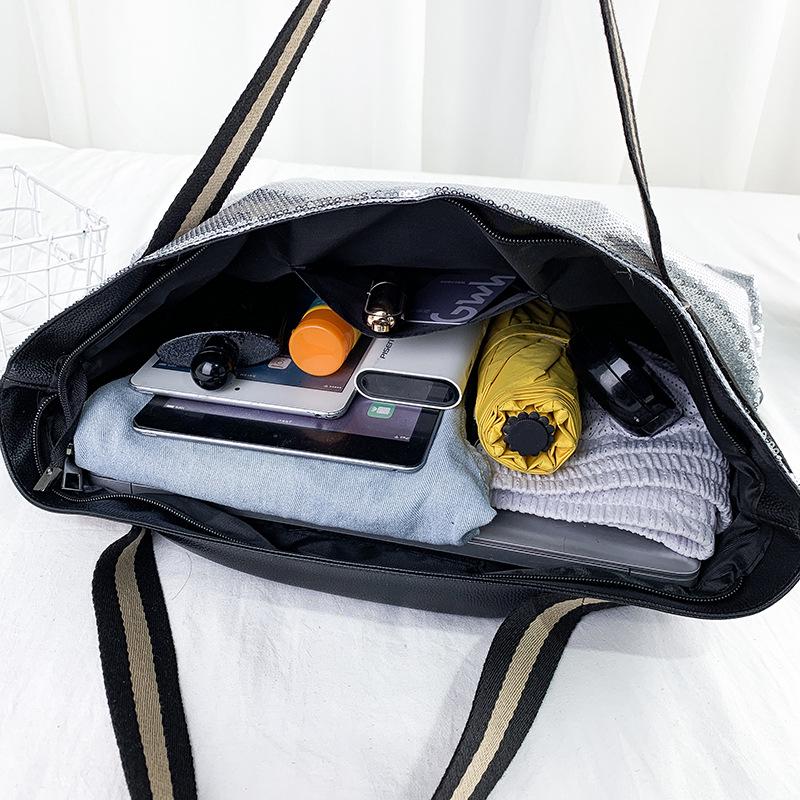 Large Capacity Sequin Travel Bag: Fashionable Letter Sports Yoga Shoulder Handbag