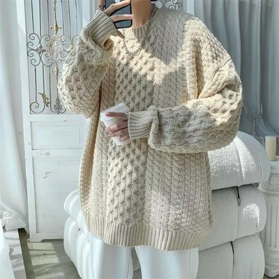 Maglione Monocolore Autunno e Inverno Pigro di Alta Gamma Fried Street da Uomo Giacca in Maglia Spessa a Trecce da Uomo