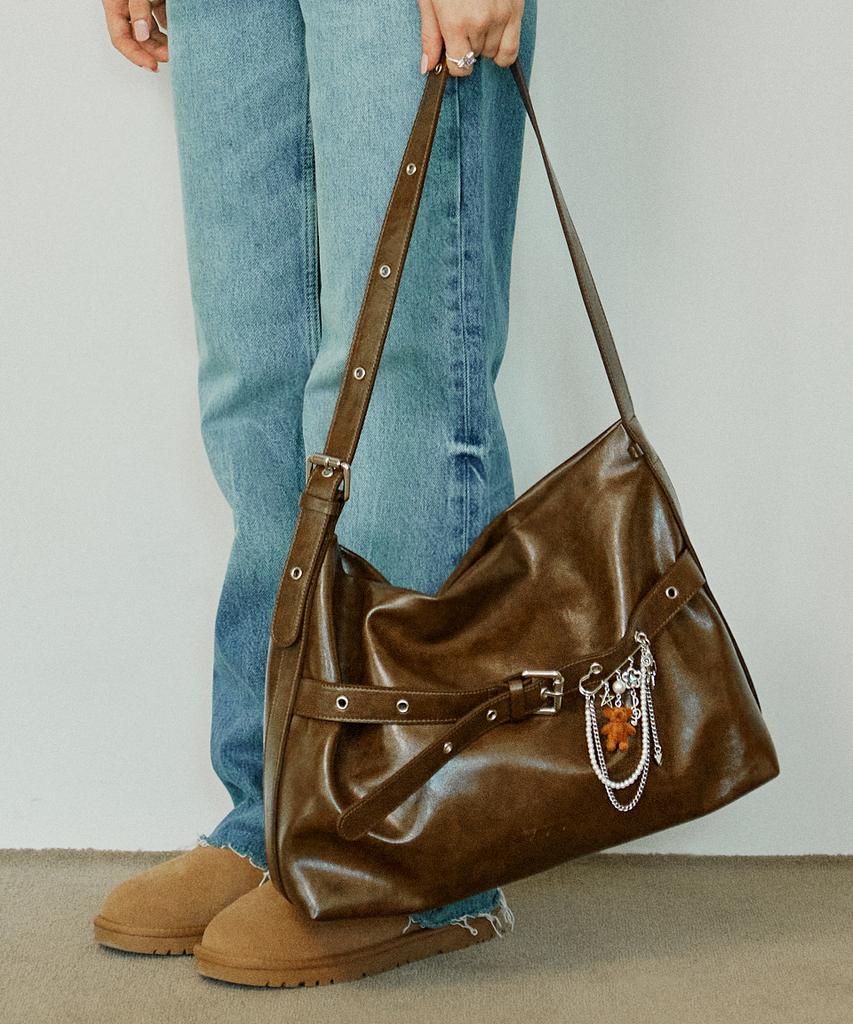 Vvv [Set] Buckle Hobo Shoulder Crossbody Bag _ Brown