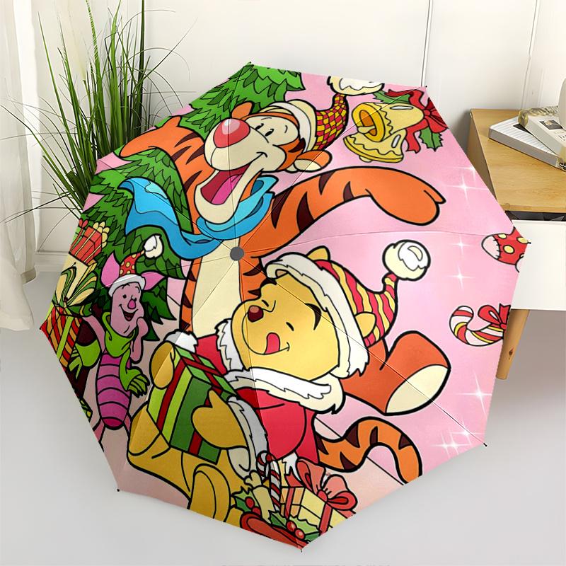 

1pc Christmas Edition Winnie the Pooh & Tigger Automatic Opening/Closing Umbrella with Foldable Design, Iron Frame, Outdoor Use, Festive Gif