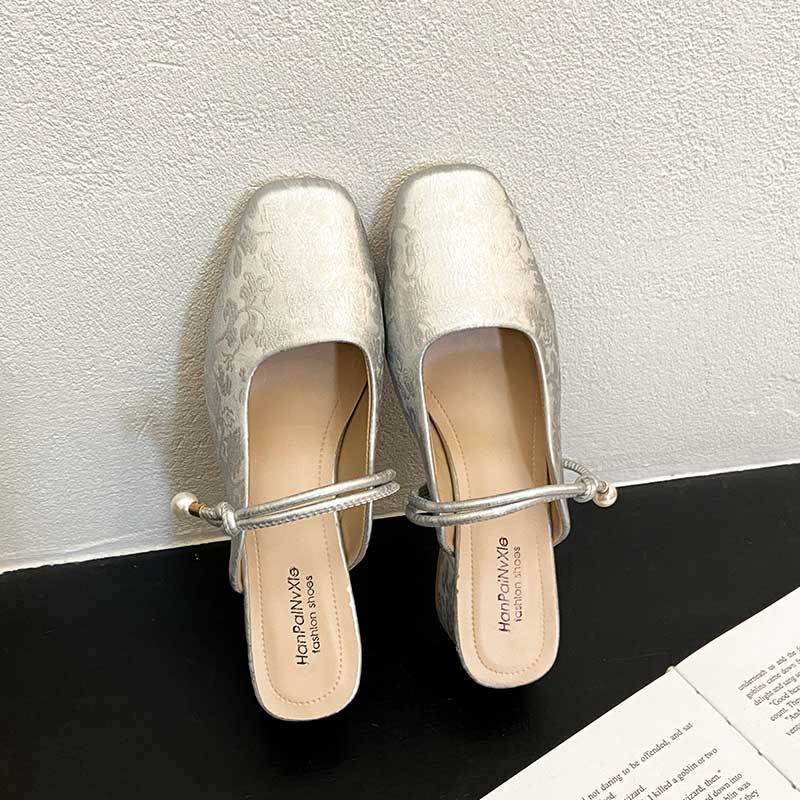 

Баотоу полутапочки женские летние для улицы весенне-летние новые темперамент серебристые туфли-лодочки на толстом каблуке сандалии 35 серебряный