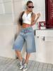 European Retro Distressed Mid-Waist Loose Straight Women's Denim Bermuda Shorts