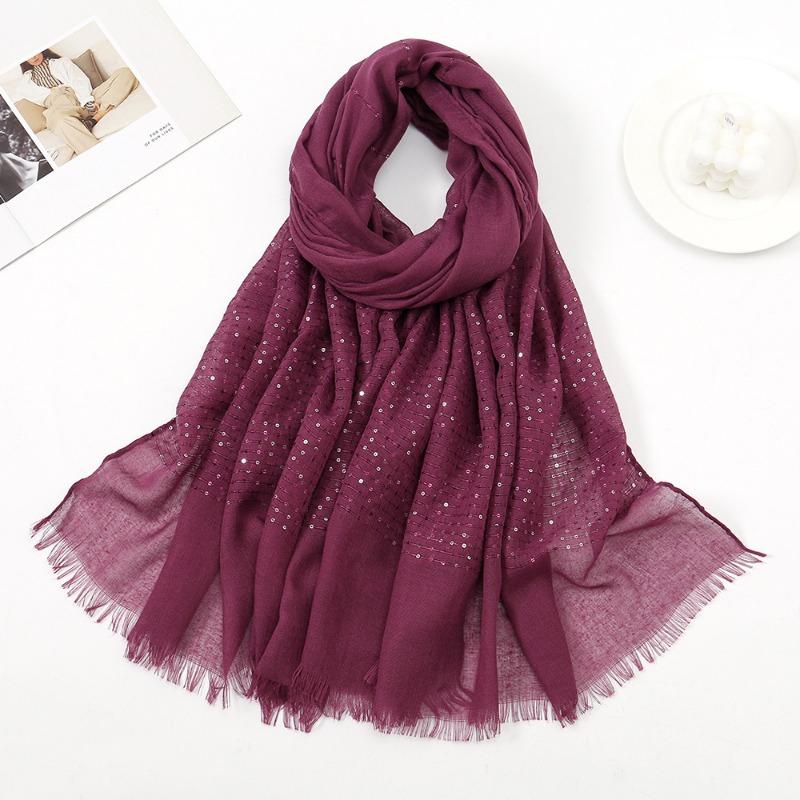 Autumn and winter new candy color sequined beard edge scarf cotton and linen feel fresh and fashionable versatile monochrome shawl scarf