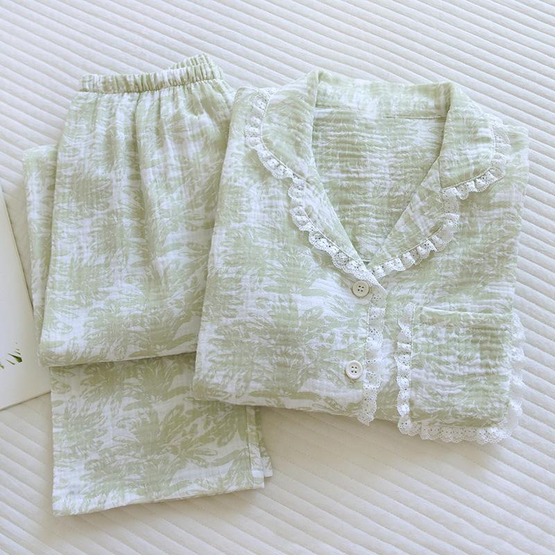 Spring Summer Sleepwear Women's Home Clothes Cotton Long Sleeved Long Pants Two Piece Set