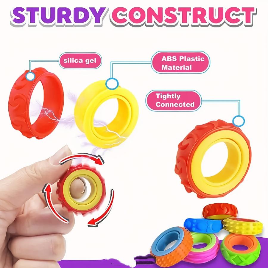 Kids Spinning Sensory Ring Set, Gyro Fidget Spinner Toy, Rotating Sensory Finger Stress Relief Toy for Children