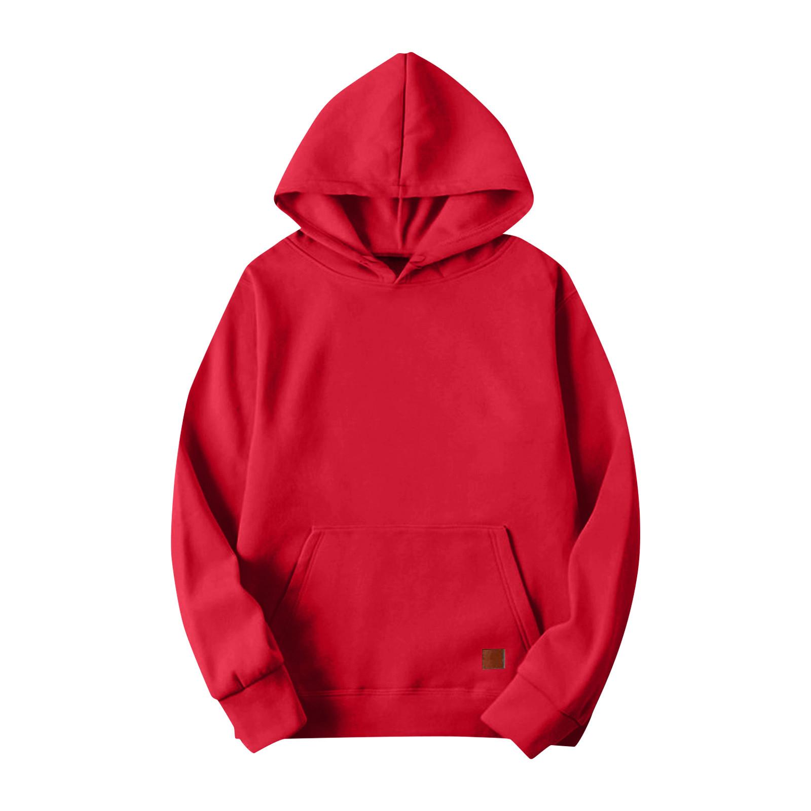 

Men s Solid Color Hooded Pullover Long Sleeve With Pockets Casual Sports Sweatshirt L красный