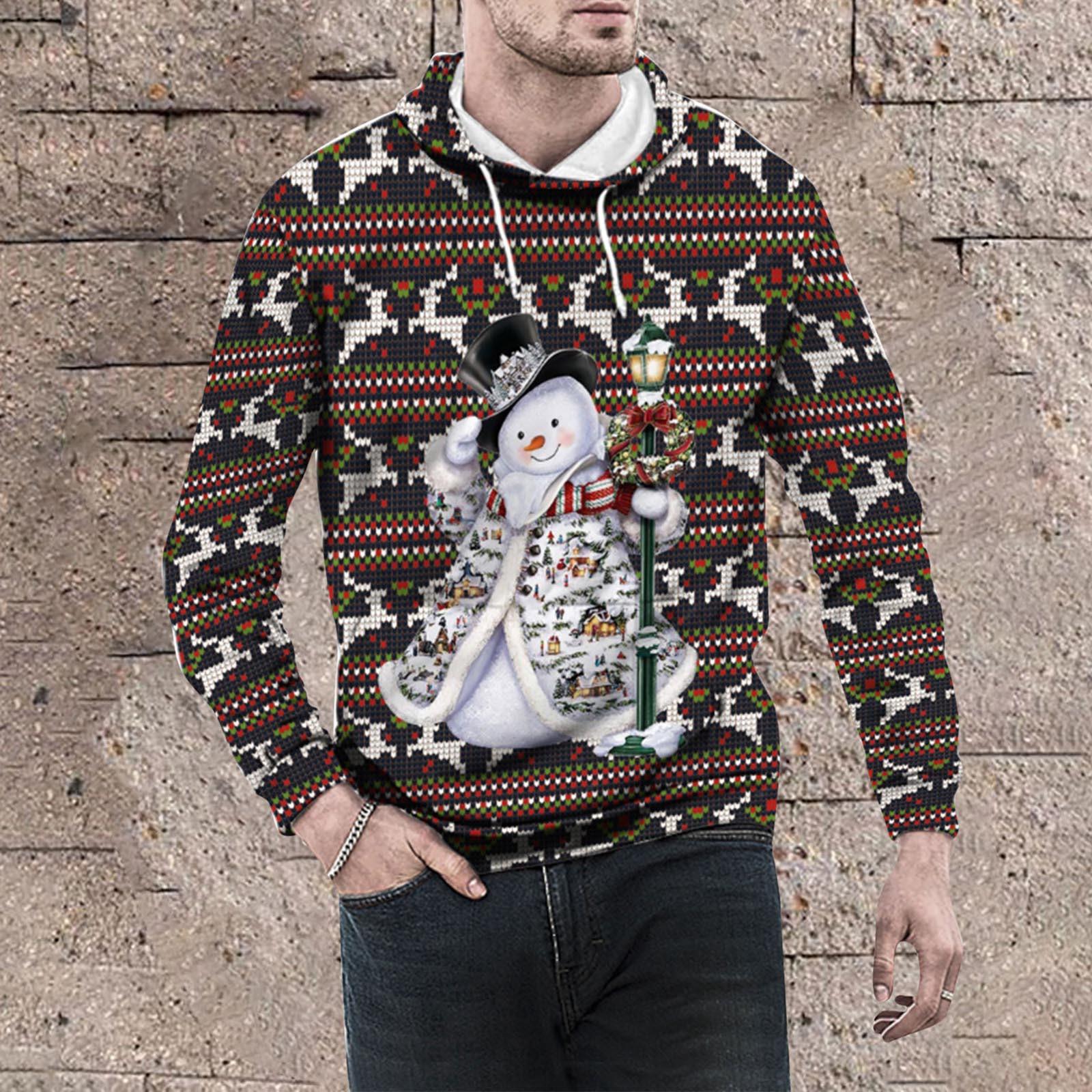 

Рождественский винтажный мужской принт, осенне-зимняя толстовка с длинным рукавом, толстовка с капюшоном, топ, свитер, куртка с капюшоном L коричневый