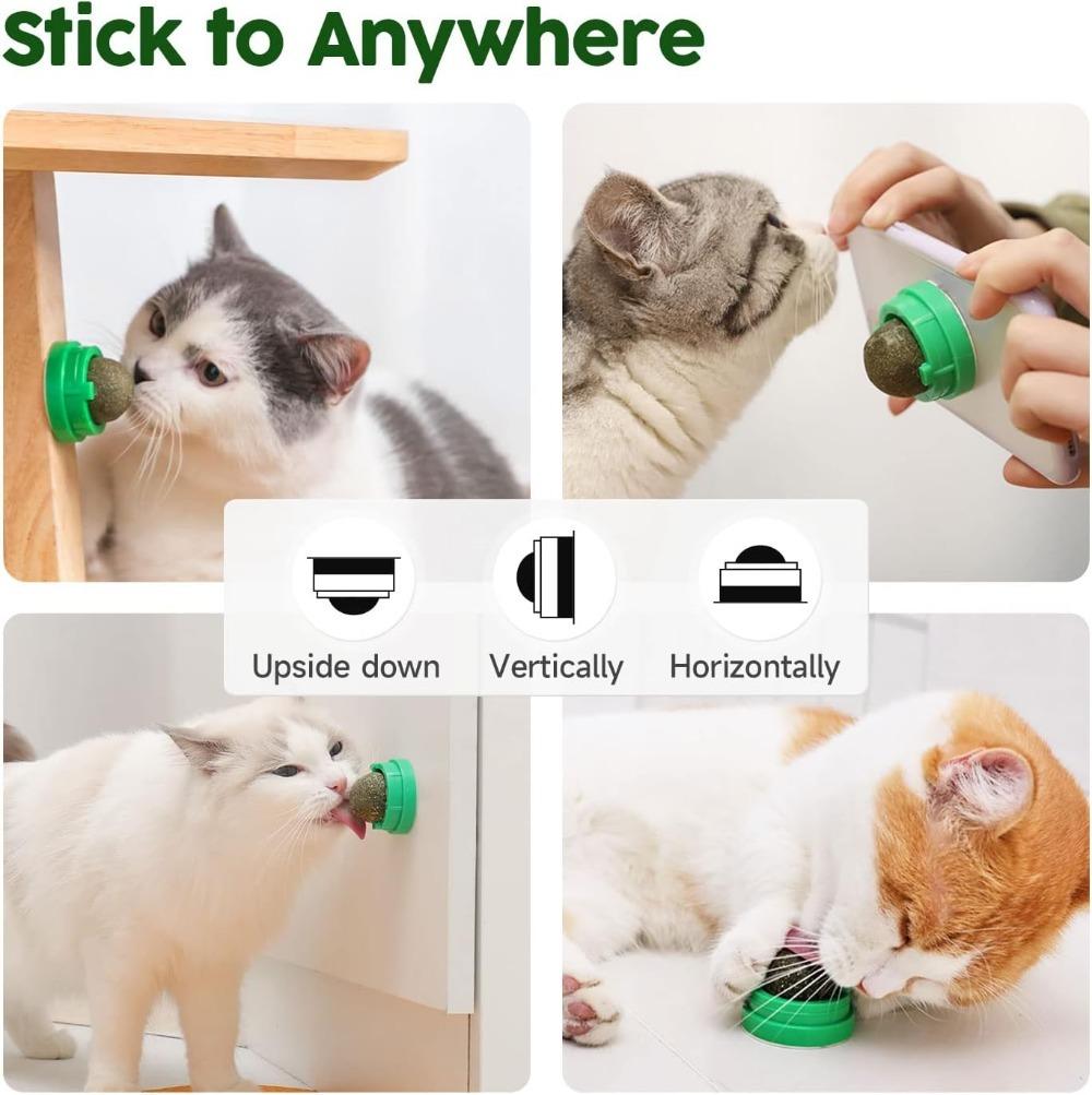 Catnip Toys Balls 4Pcs,Extra Cat Energy Ball,Edible Kitten Silvervine Toys for Cats Lick,Healthy Kitty Teeth Cleaning Dental Chew Toys,Cat Wall Treats