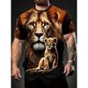 Men's Lion and Cub 3D Printed T-Shirt Casual Short Sleeve Crewneck Top Cool Animal King Family Graphic Tee Trendy Hip Hop Style Streetwear Fashion