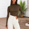 Yousheng Women Bottoming Tops Slim Fit Stacked Collar Long Sleeve Solid Color Pullover Shirt Elastic Jumper Daily Wear