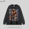 Oversized Streetwear Long Sleeve Tee Men Women - Washed Cotton Graphic Print Loose Fit Hip Hop Style