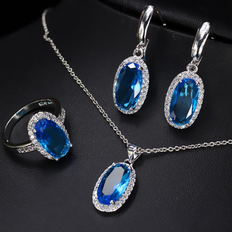 Zircon Jewelry Three-Piece Set, Bridal Jewelry Necklace Earrings Ring Set Chain