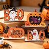 Holiday Window Display Ornament Halloween Wooden Table Sign, Cute Pumpkin Boo Ghost Vibrant Party Prop Tabletop Centerpiece for Indoor Mantel