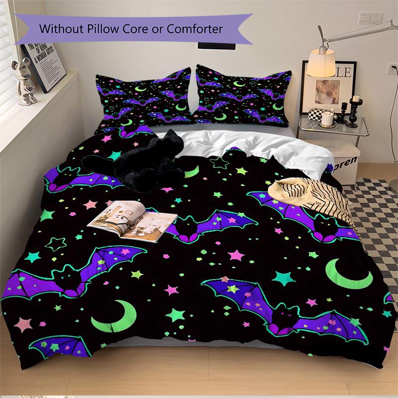 Halloween Bat Stars Night Print 3Pcs Bedding Setduvet Cover With 2 Bedropillowcase Home Birthday Gift