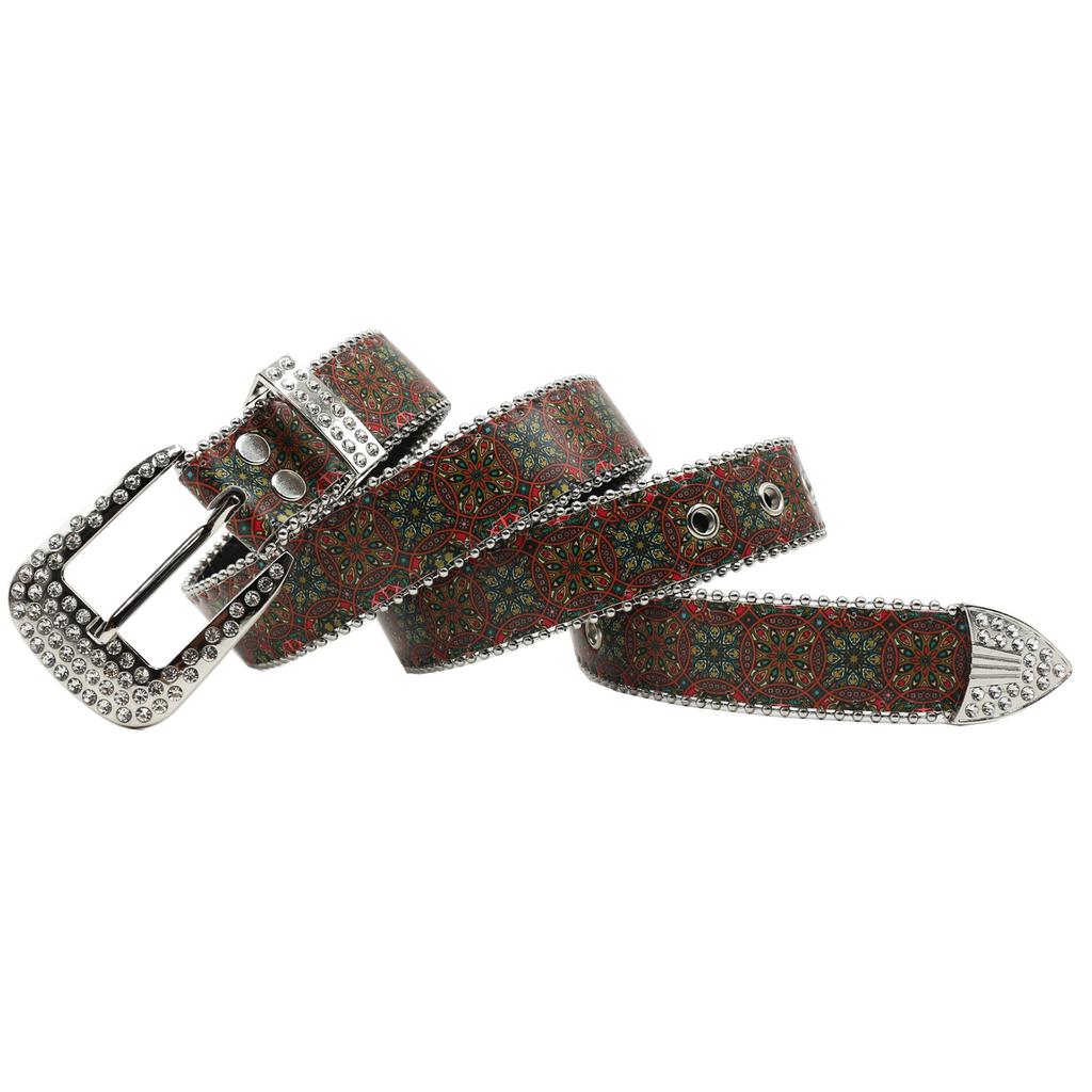 Rhinestone Belt Printed Women's High-end Pattern Women's Belt Retro Literary and Ethnic Style Fashion Trend Belt
