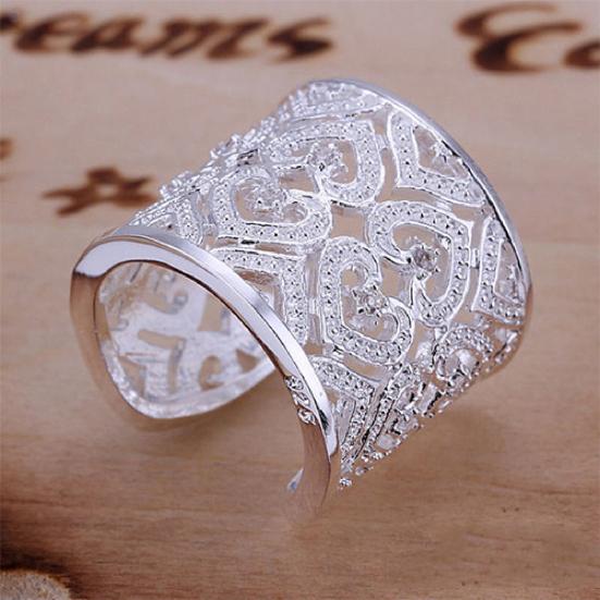 Finger Ring Hollow Adjustable Rhinestones Tiny Open Hearts Ring for Daily Life